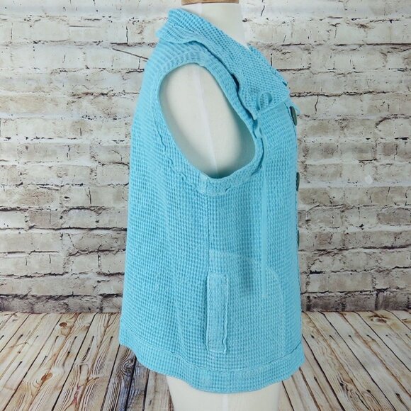 Focus Tunic Top Womens Size Medium Puckered Buttons Blue Soft Vest - Picture 5 of 10
